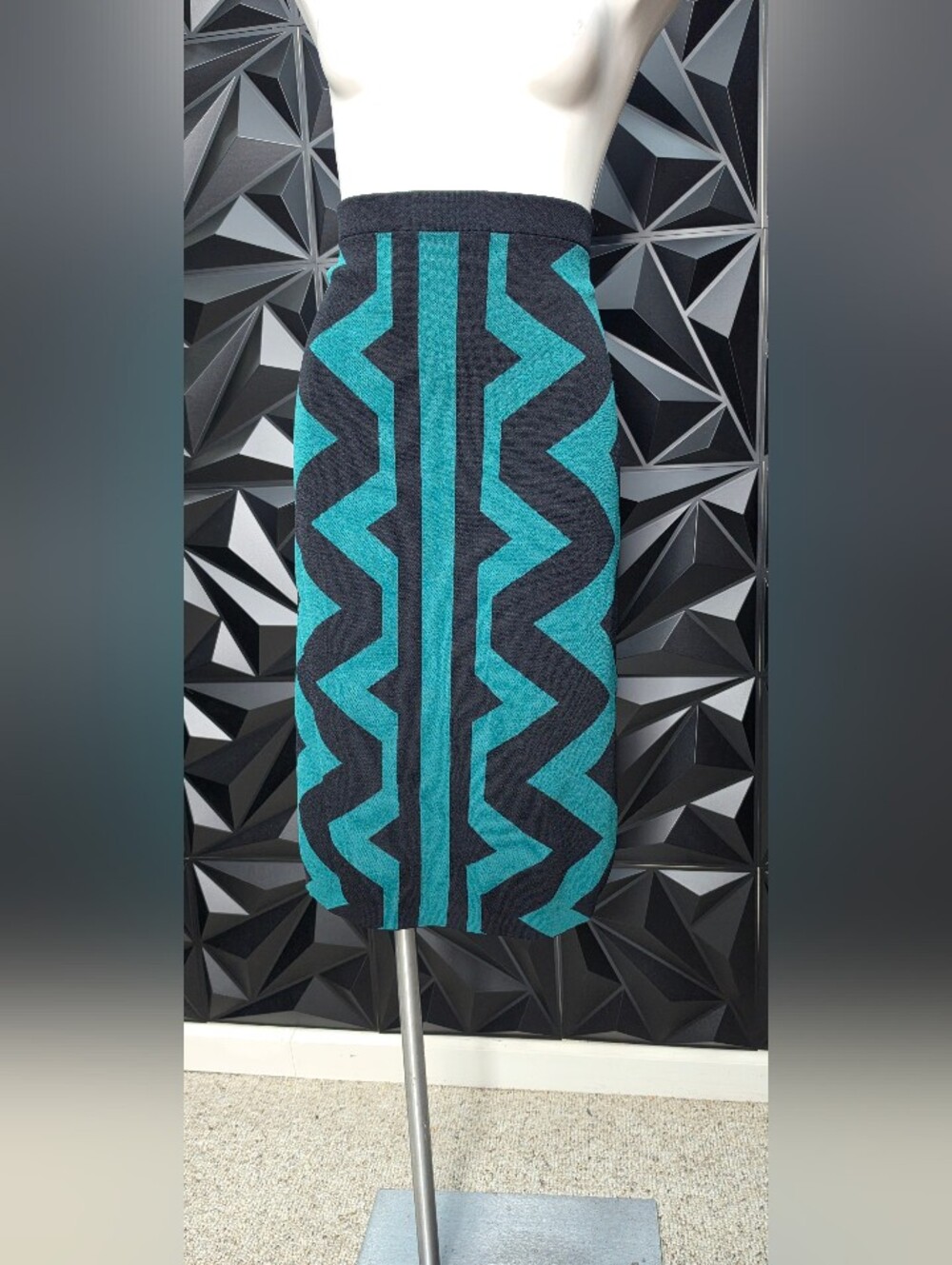 Ashro Teal & Charcoal Geometric Knit Pencil Skirt